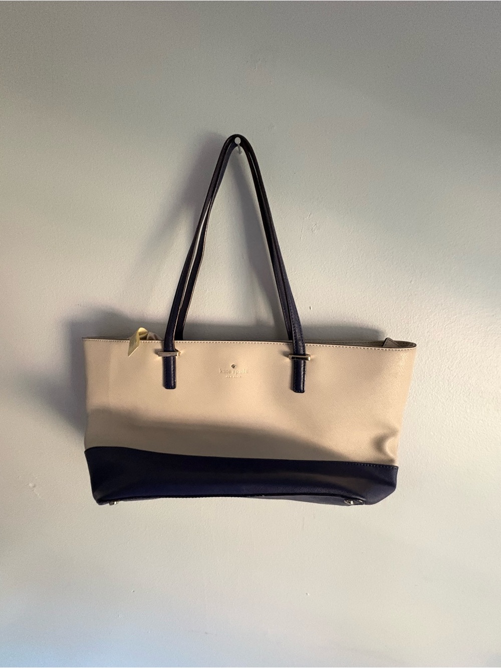Kate Spade New York Cream & Navy Saffiano Leather Tote - Picture 1 of 4